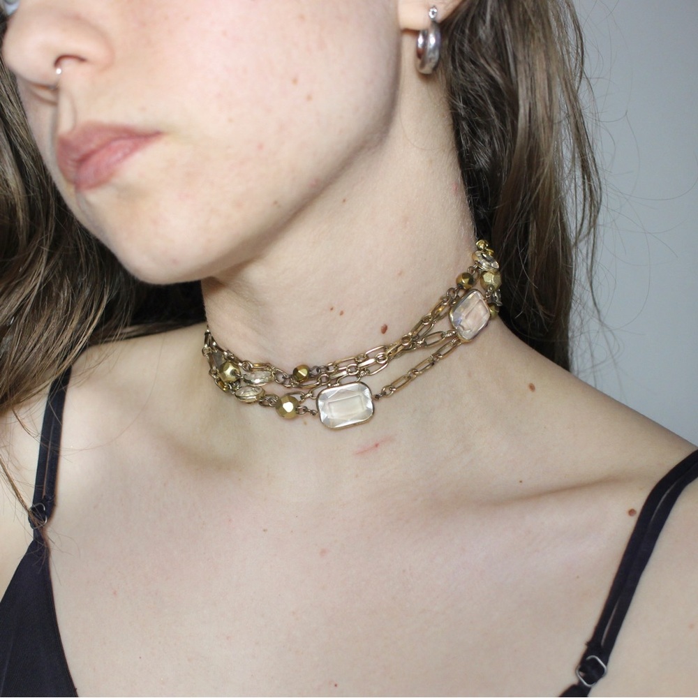 Vintage Chain Beaded Necklace Gold Tone